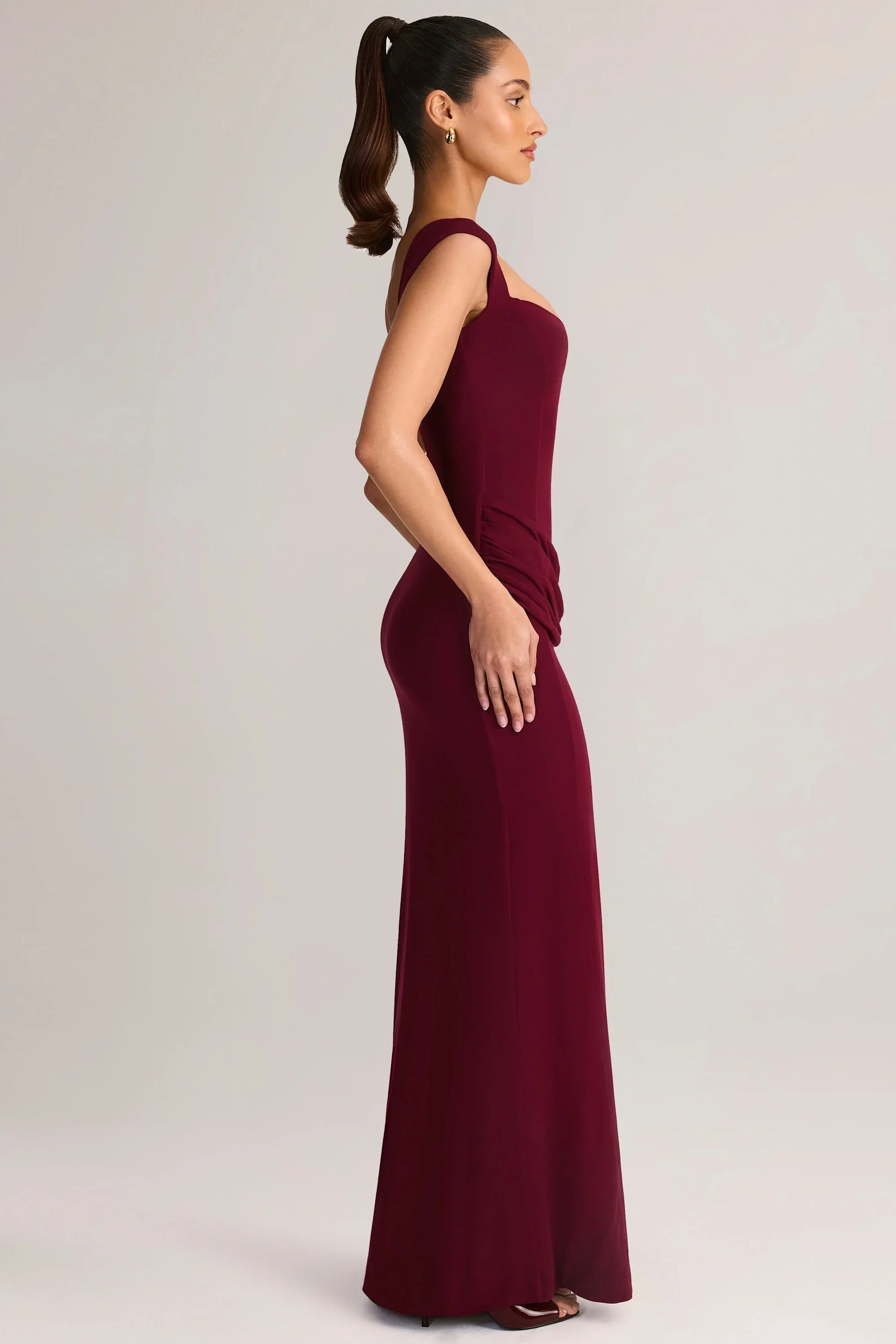 Modal Sweetheart Neck Cowl Waist Maxi Dress in Wine