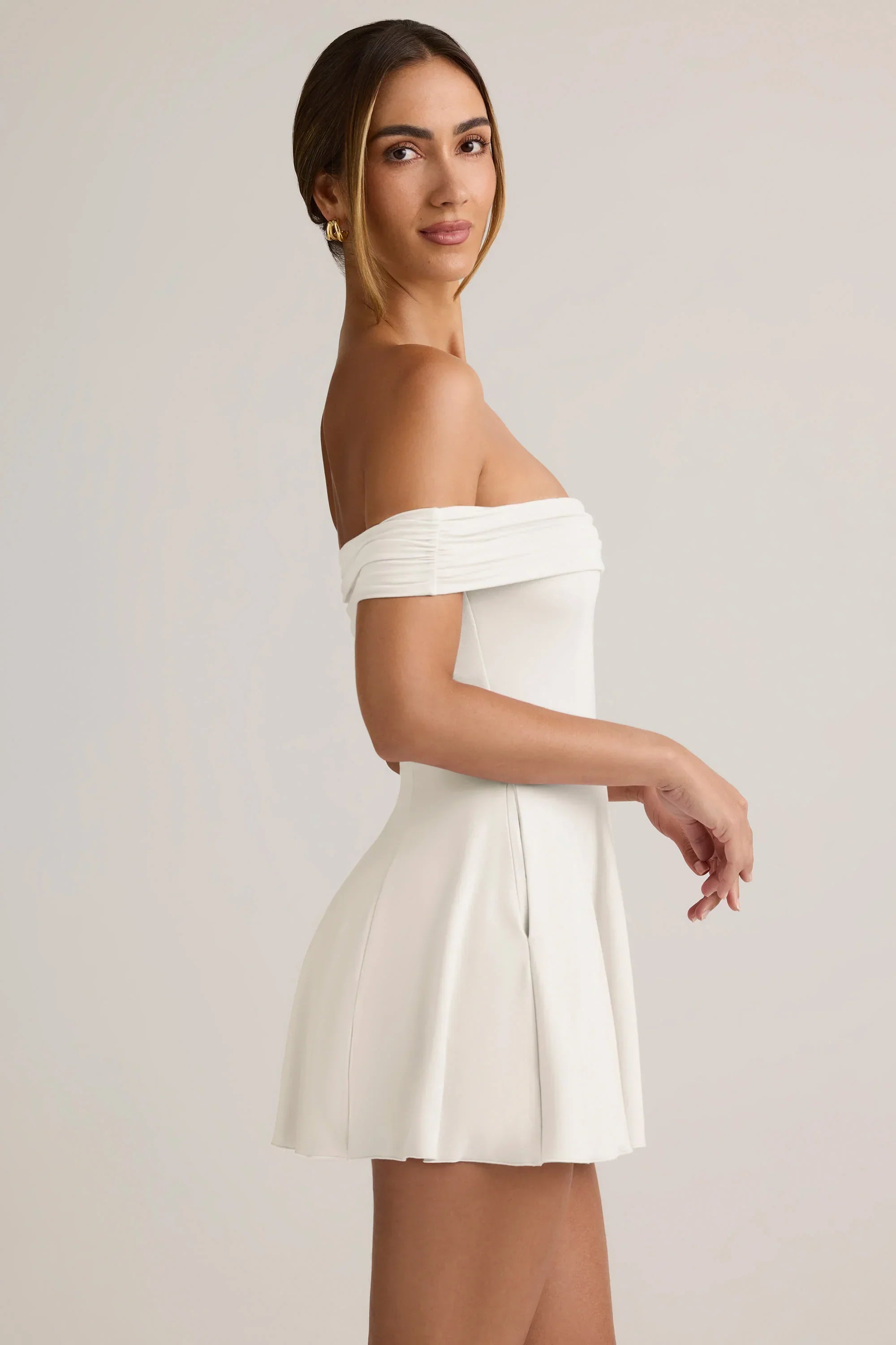 Modal Off Shoulder A Line Mini Dress in White