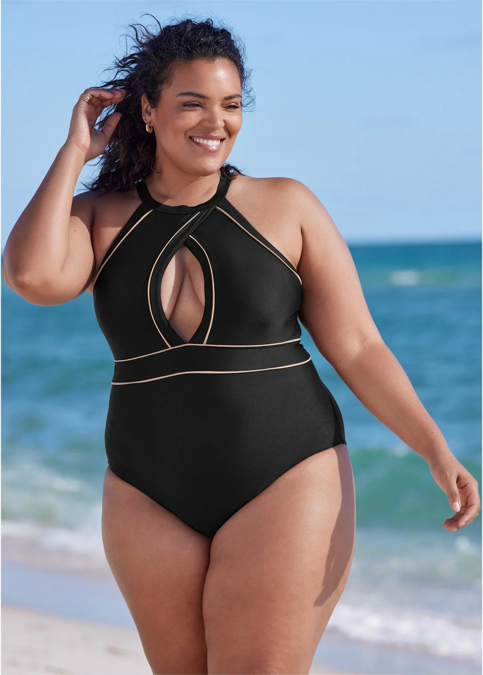 High Neck One Piece Black Beauty