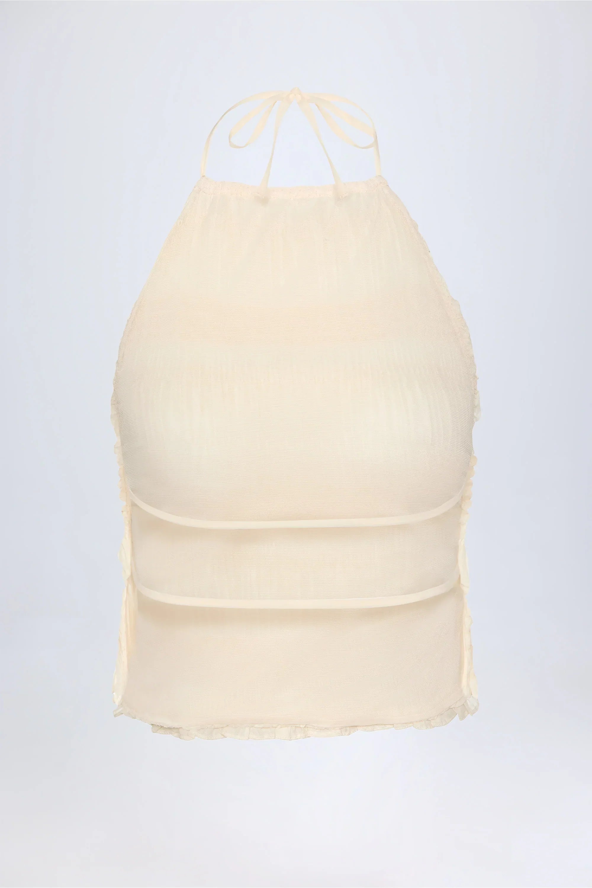 Ruffled High Neck Backless Top in Ivory