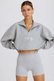 Quarter Zip Cropped Sweatshirt in Grey Marl