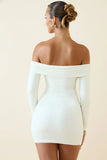 Off Shoulder Ruched Bodycon Mini Dress in Vanilla