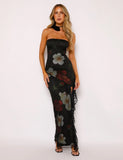 THEO MAXI DRESS RED MACRO FLORAL