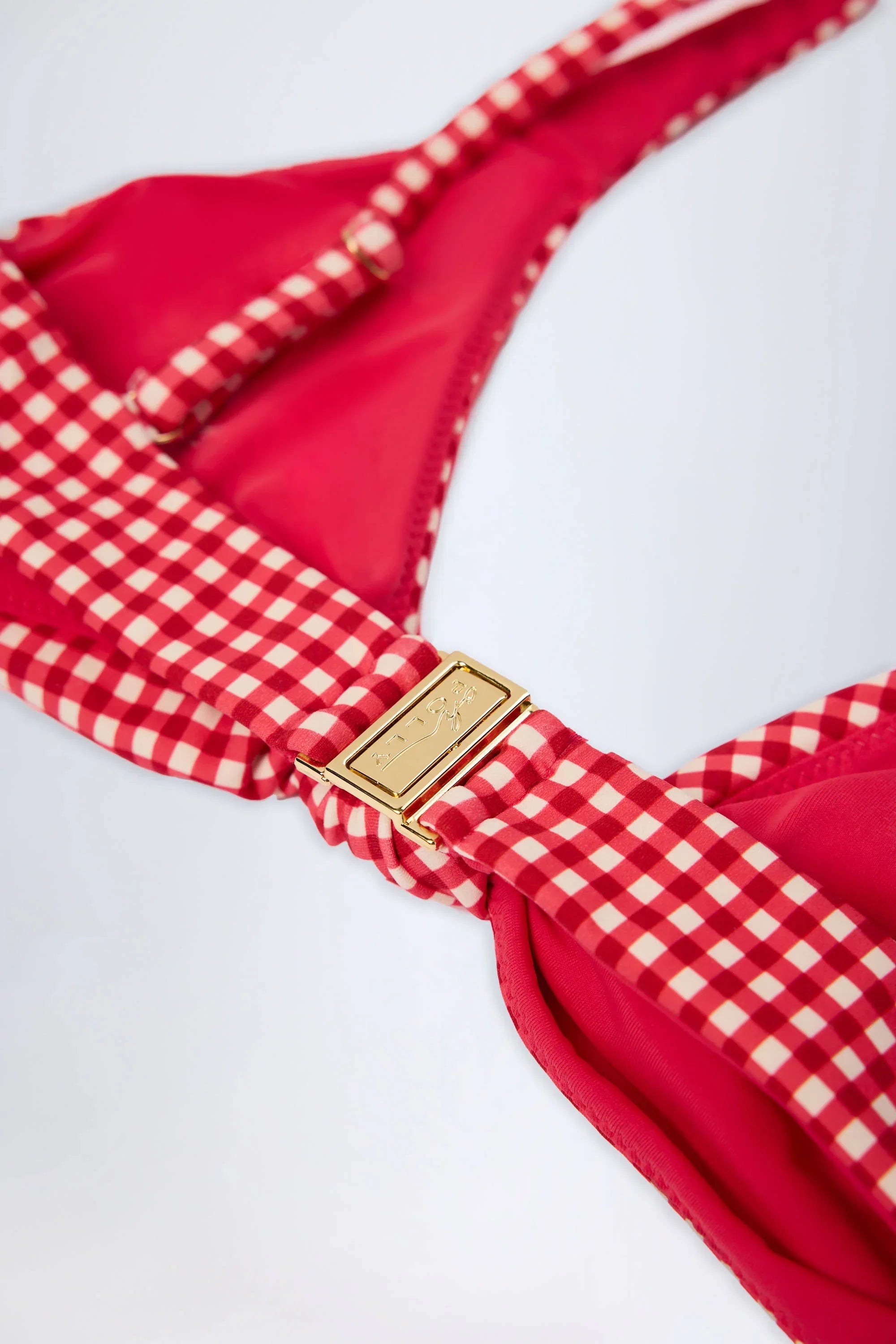 Knot Detail Bikini Top in Red Gingham
