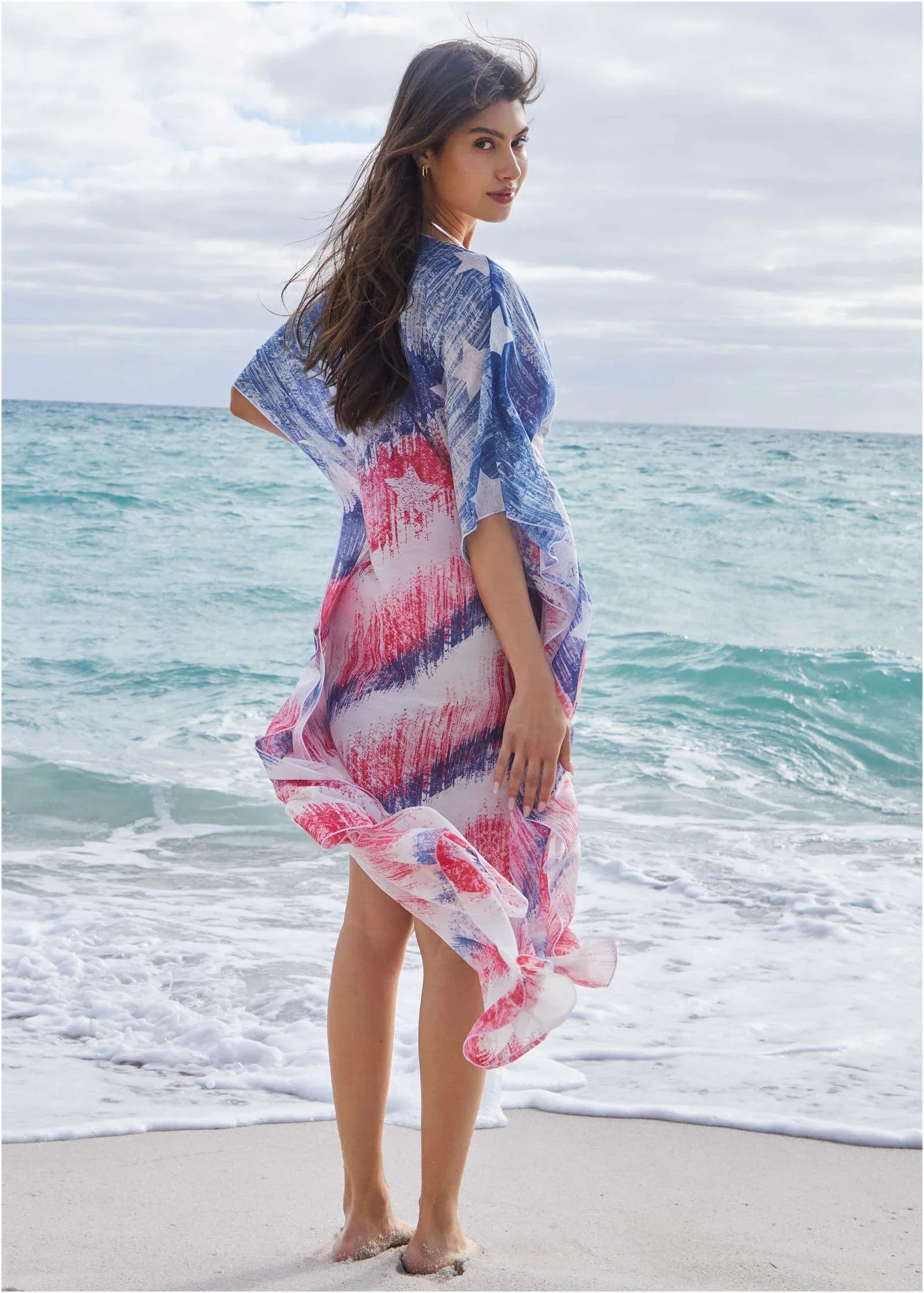 Long Kimono Cover Up Boardwalk Flag Cover Up