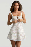 Lace Up Cotton Poplin Mini Dress in Rose Print