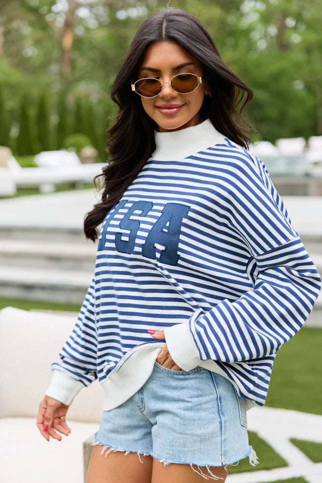 USA Striped Mock Neck Sweatshirt