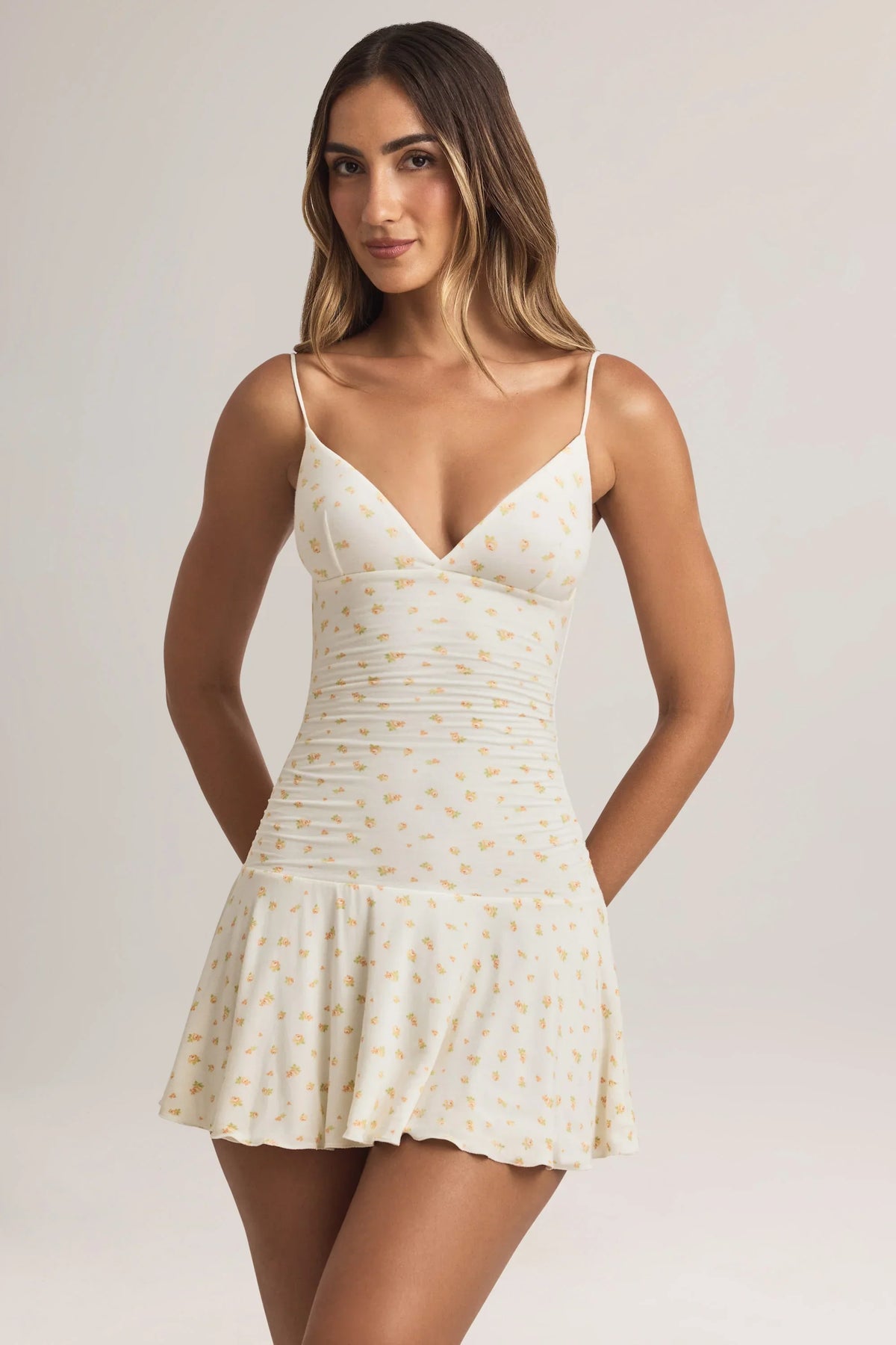 Modal Ruched A Line Mini Dress in Floral Print