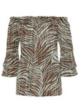 Off The Shoulder Top Brown Multi