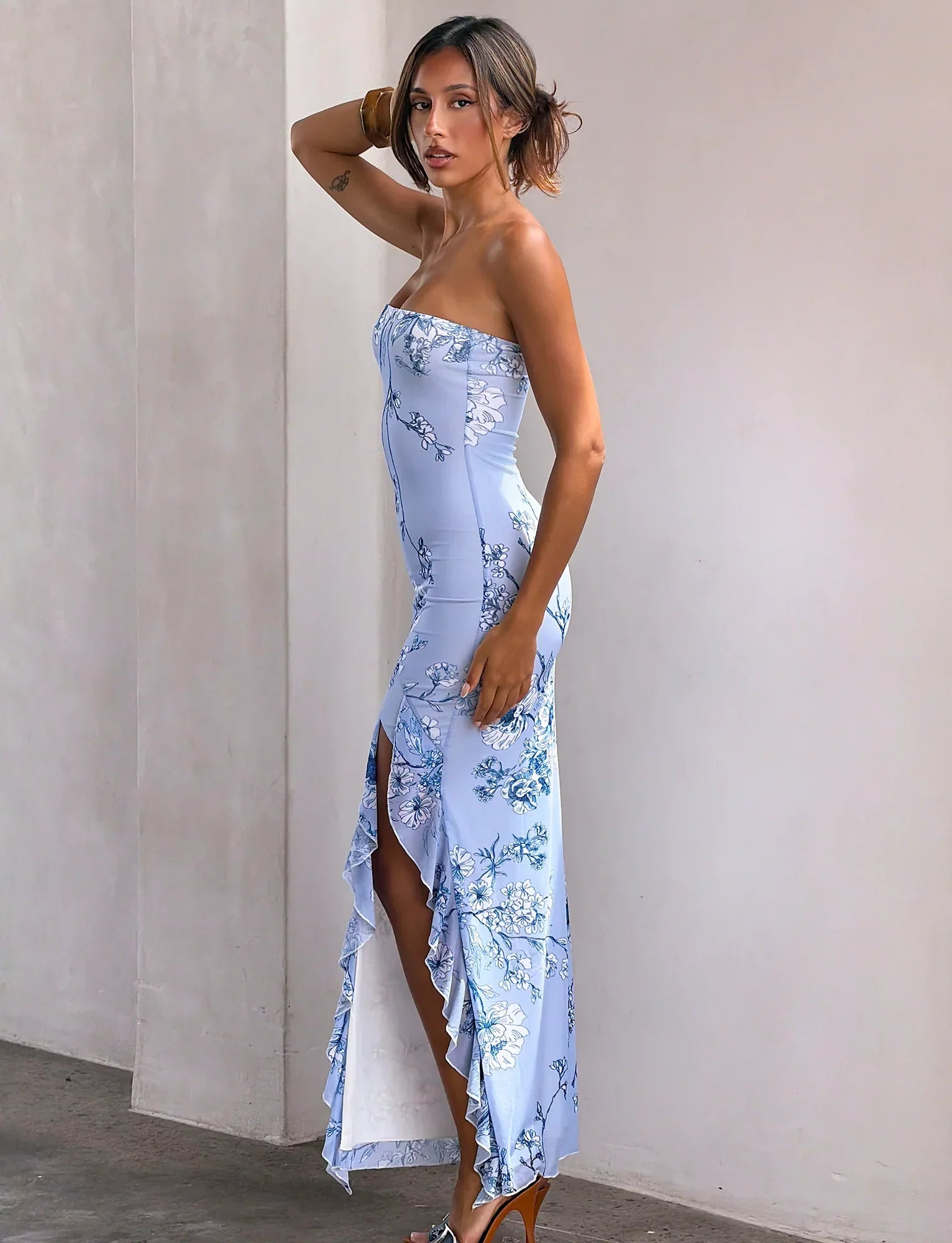 THEO MAXI DRESS BLUE FLORAL