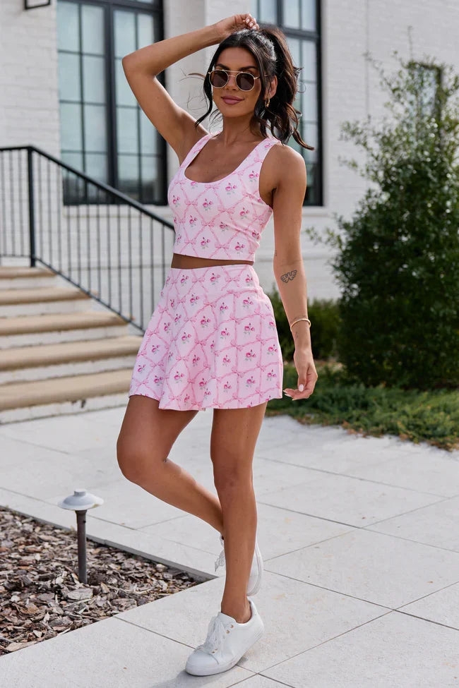 Head Start Pink Floral and Bows Printed V Shaped Back Active Top