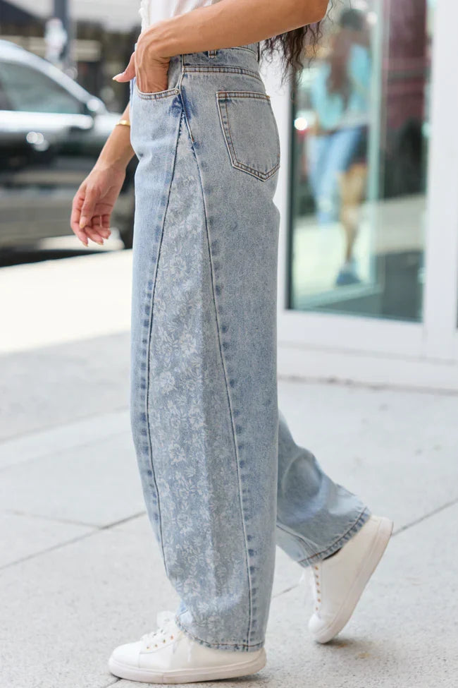 Sevyn Floral Barrel Print Jeans