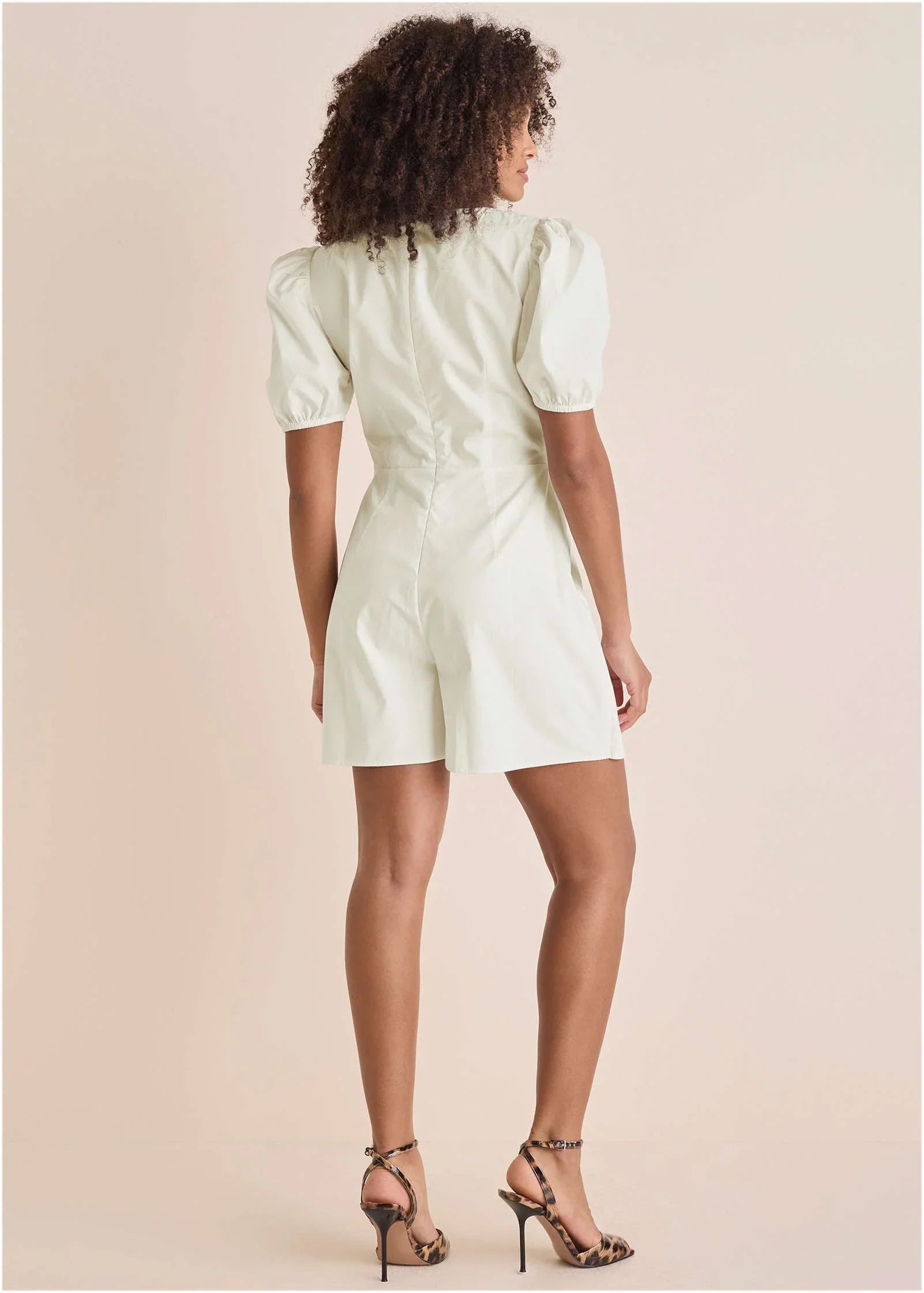Puff Sleeve Poplin Romper Cloud Dancer