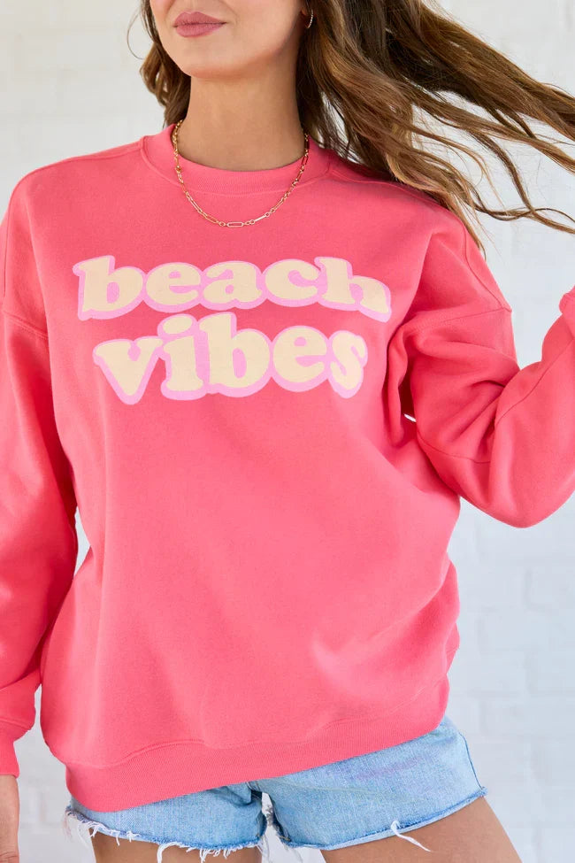 Beach Vibes Light Red Graphic Sweatshirt