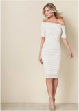 Ruched Mesh Bodycon Dress Cloud Dancer