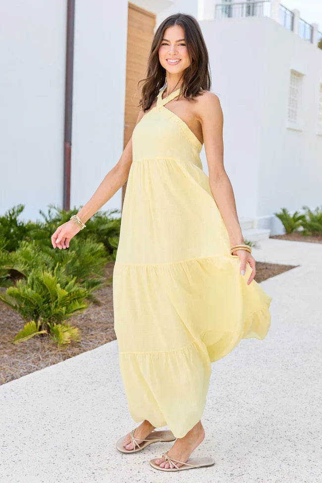 Crystal Yellow Halter Maxi Dress