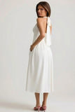 Button Detail Halterneck Midaxi Dress in White
