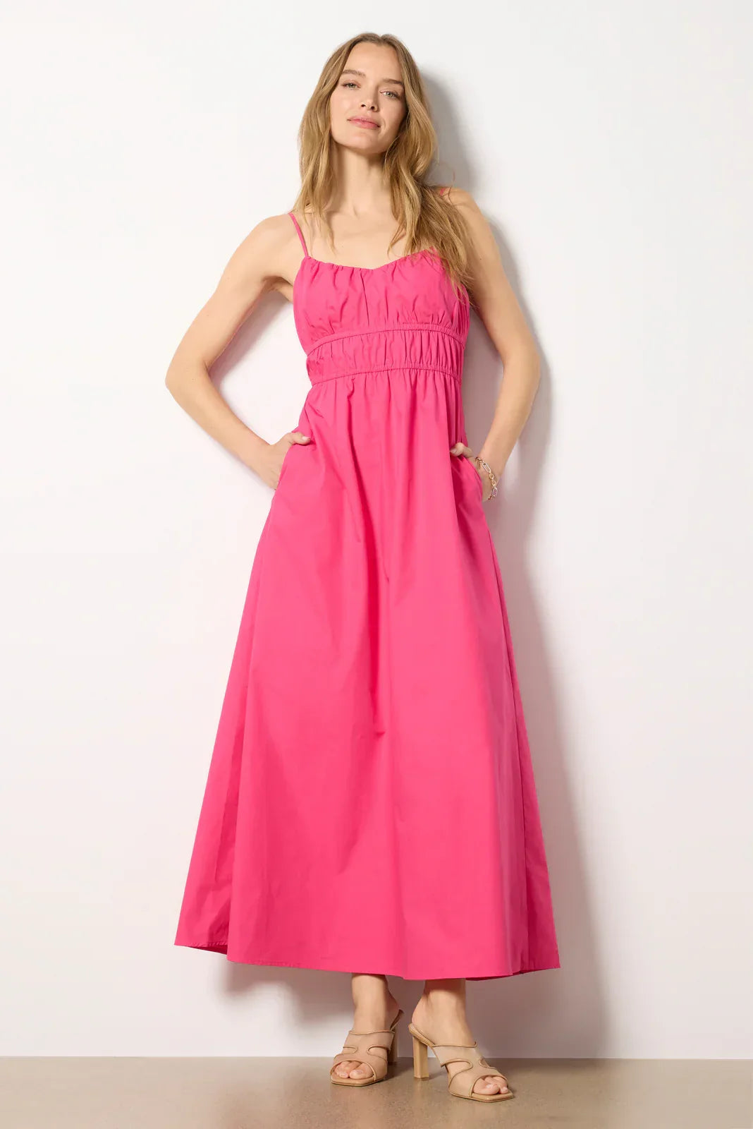 Poplin Ruched Maxi Dress