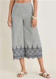 Pinstripe Eyelet Crop Pants Black Ecru
