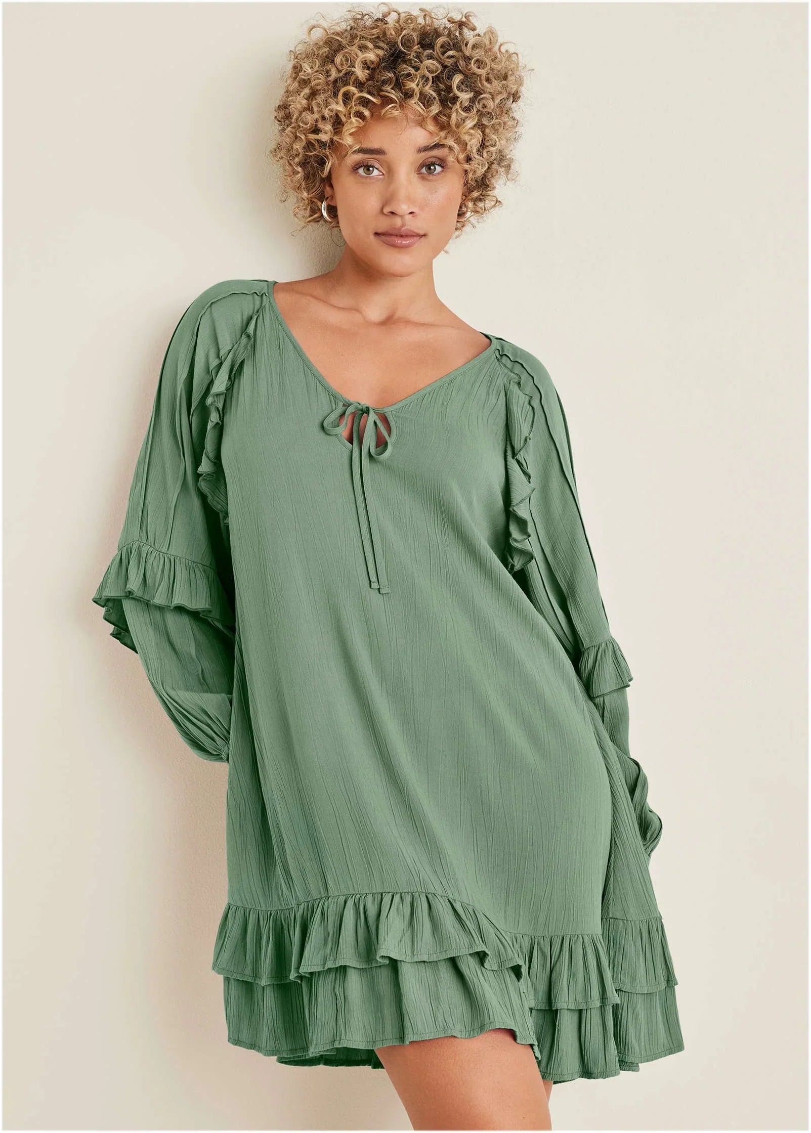 Ruffle Mini Dress Basil