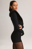 Faux Fur Trim Corset Playsuit in Black