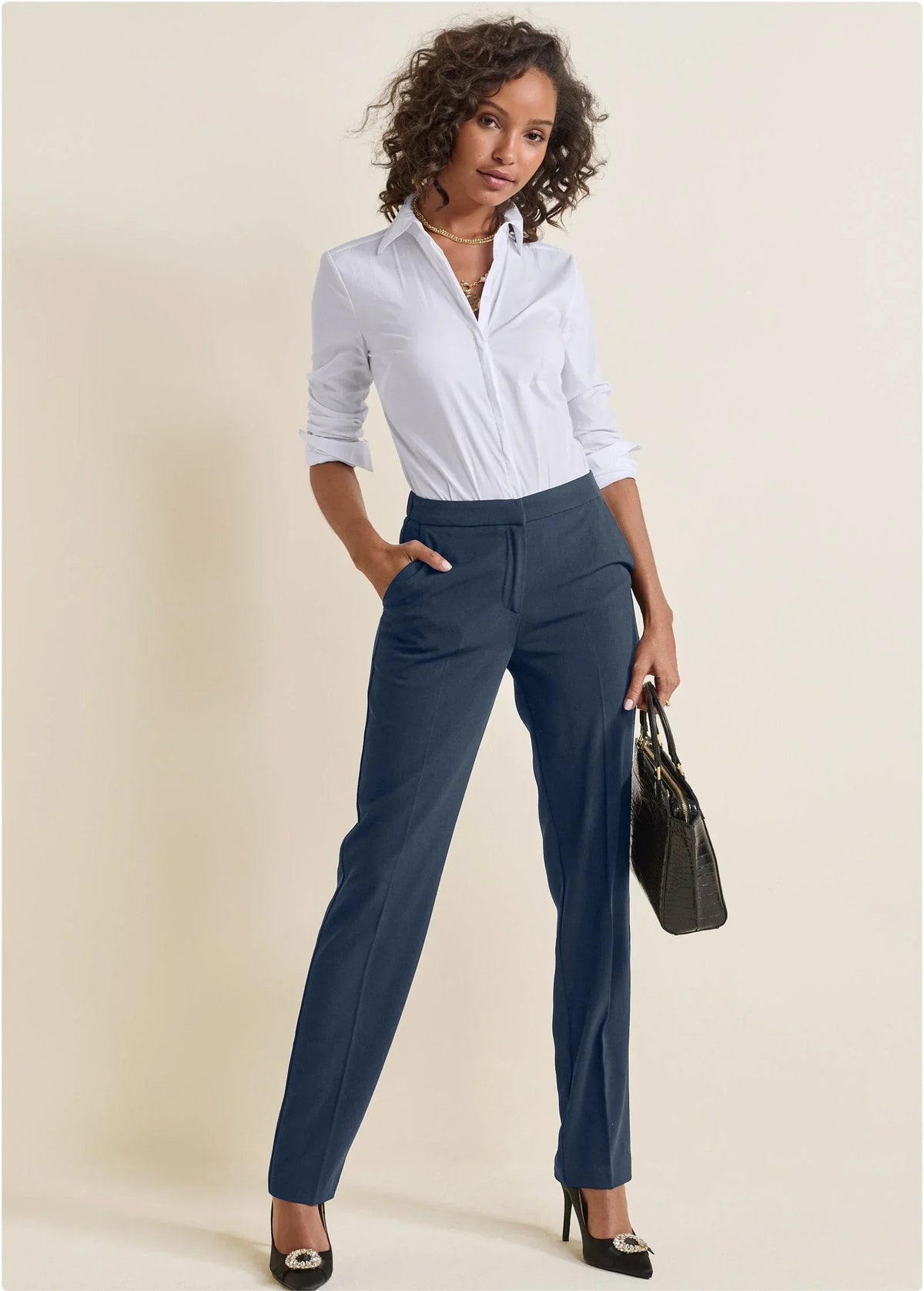 High Rise Straight Trousers Navy