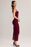 Modal Square Neck Bodycon Midi Dress in Wine