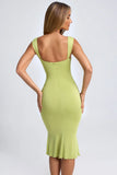 Modal Ruched Hardware Detail Cut Out Midaxi Dress in Olive Green