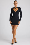 Heart Cut Out Long Sleeve Mini Dress in Black