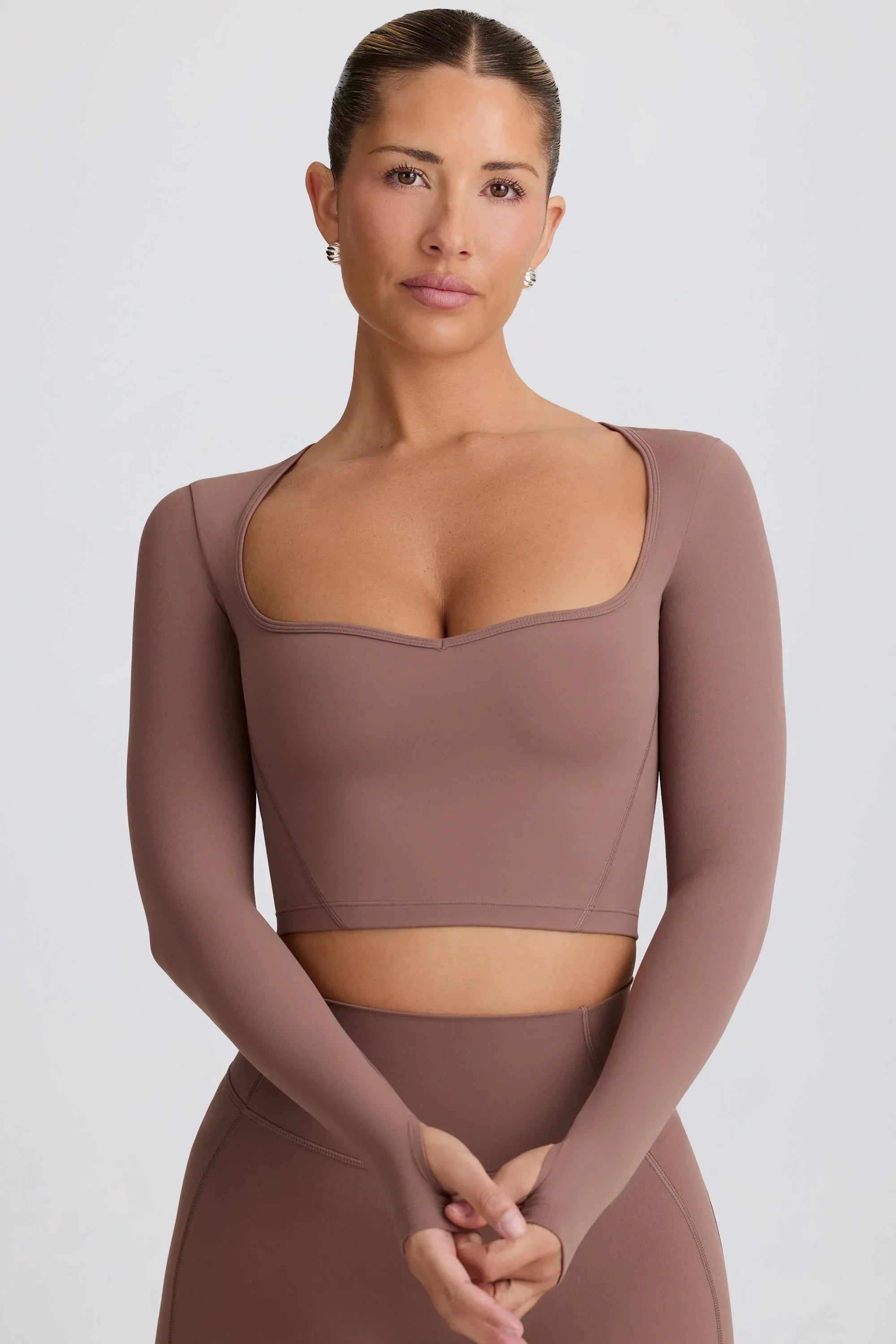 Soft Active Sweetheart Neck Crop Top in Mocha