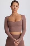 Soft Active Sweetheart Neck Crop Top in Mocha