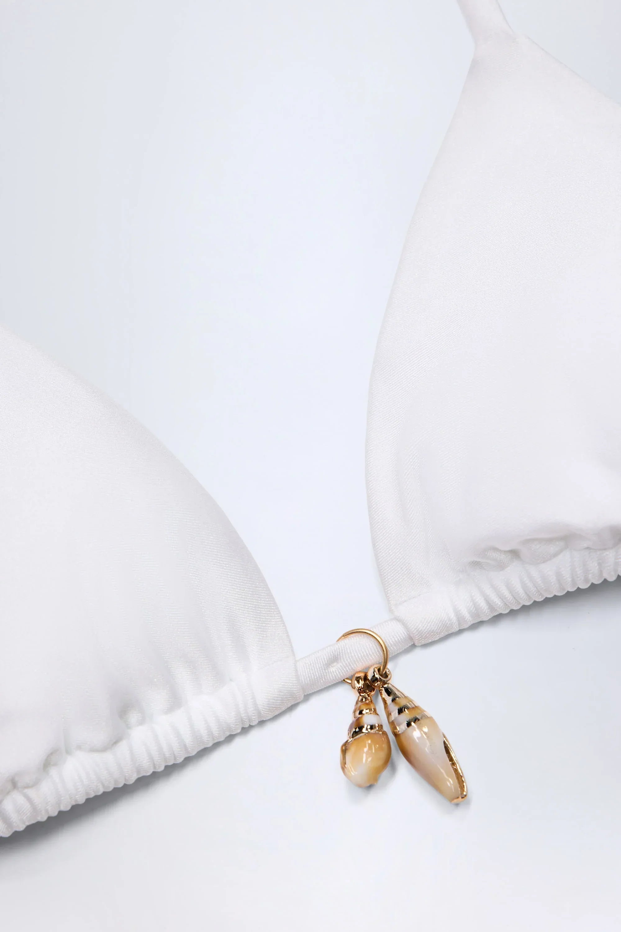 Charm Detail Triangle Bikini Top in White
