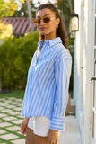 Drew Blue Striped Button Down Top