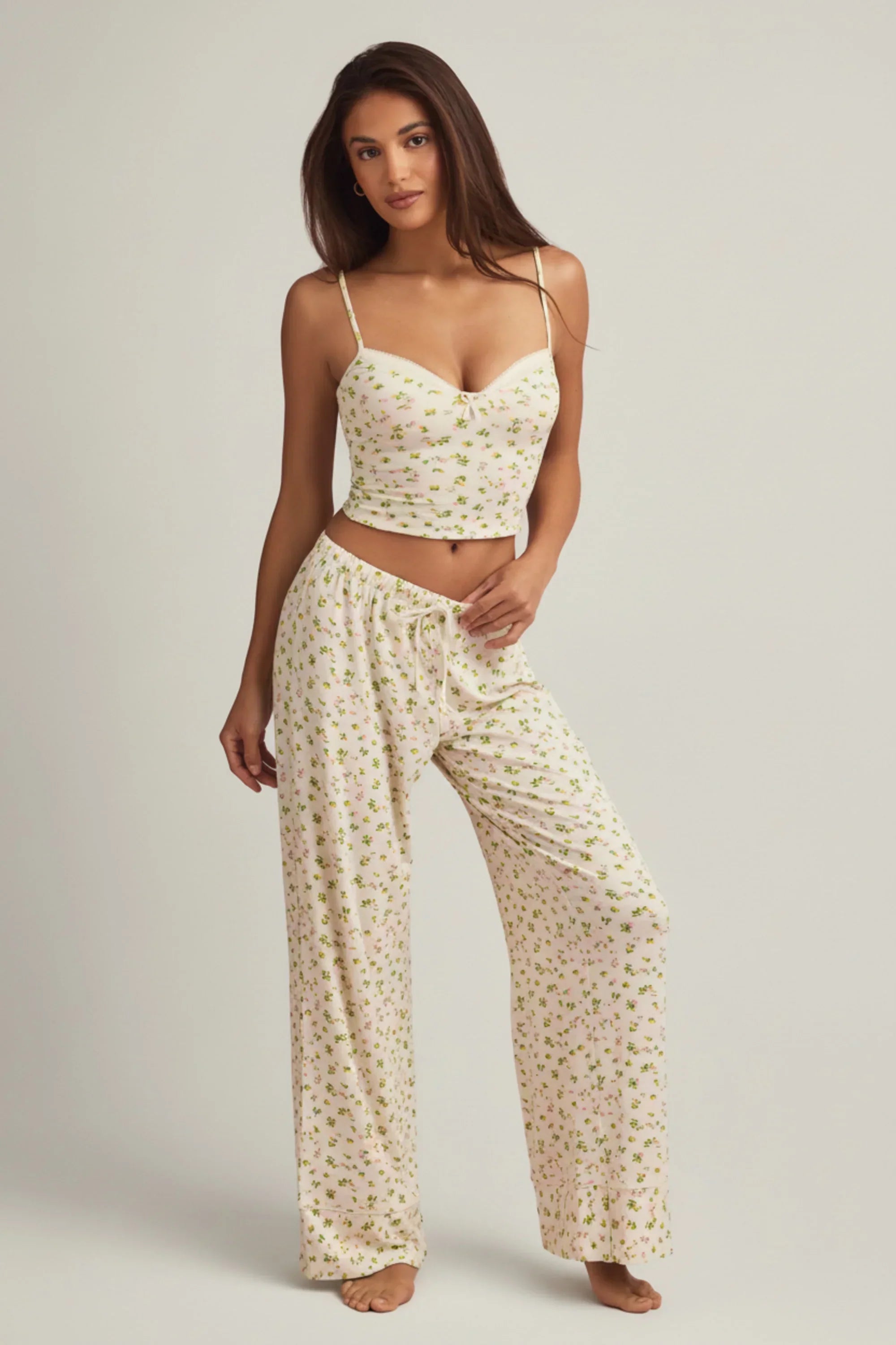 Modal Mid Rise Pyjama Trousers in Lemon Print