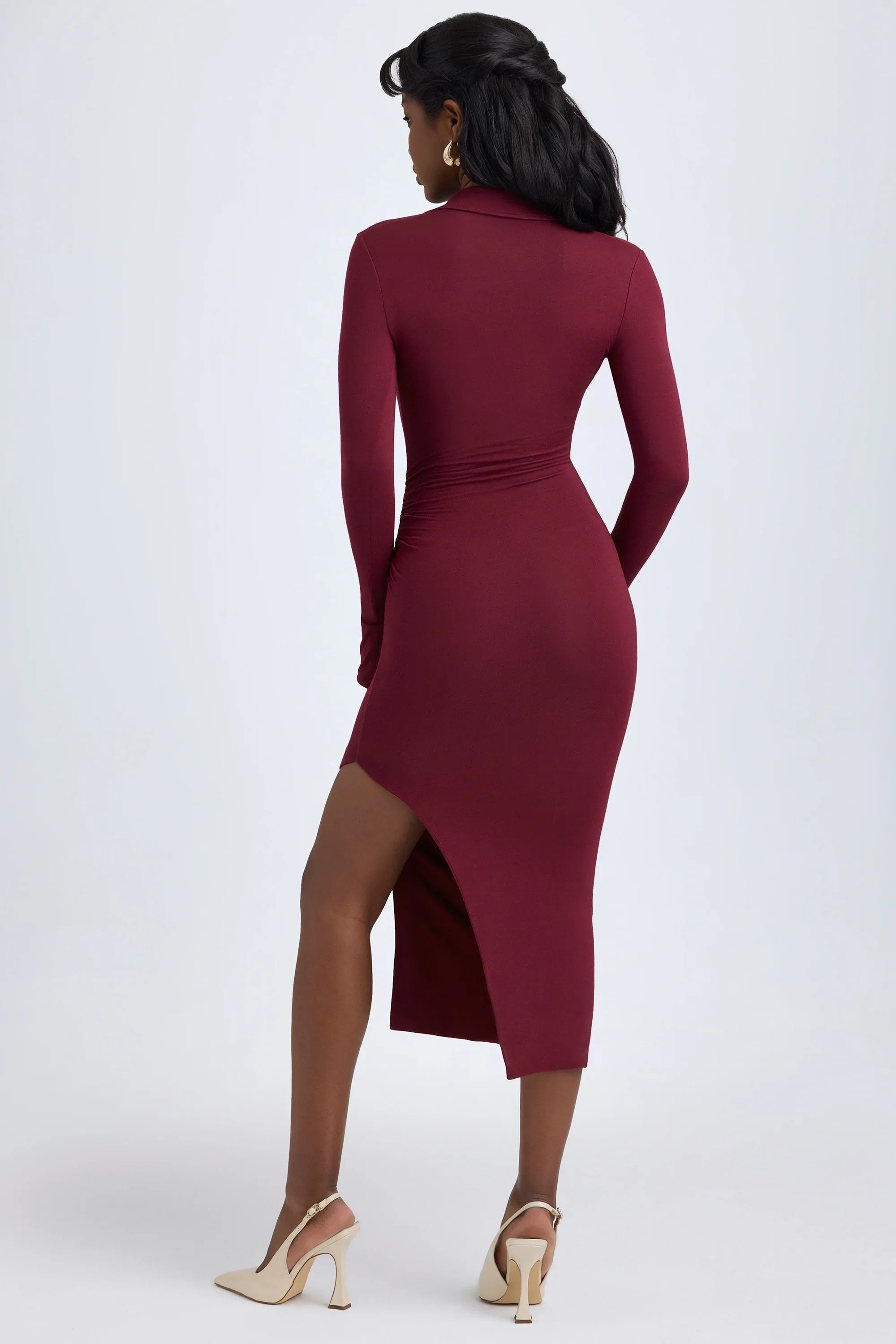 Modal Plunge V Neck Midaxi Dress in Wine Red