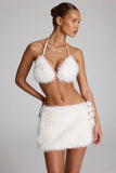 Buckle Detail Faux Fur Micro Mini Skirt in White