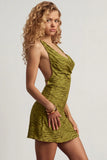 Devoré Cowl A Line Mini Dress in Olive Green