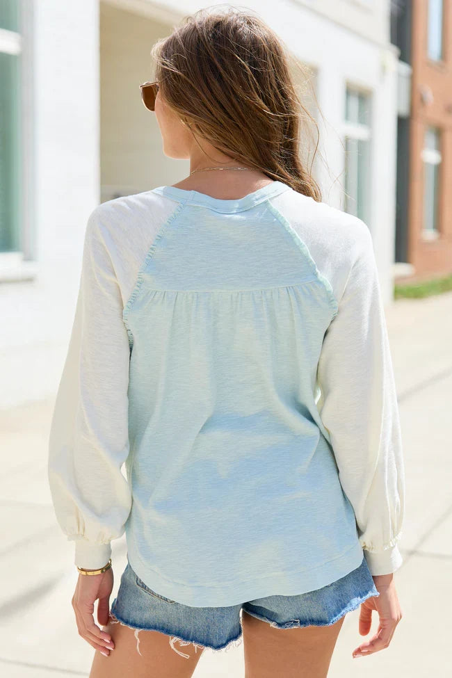 Teagan Mint And Ivory Color Block Top
