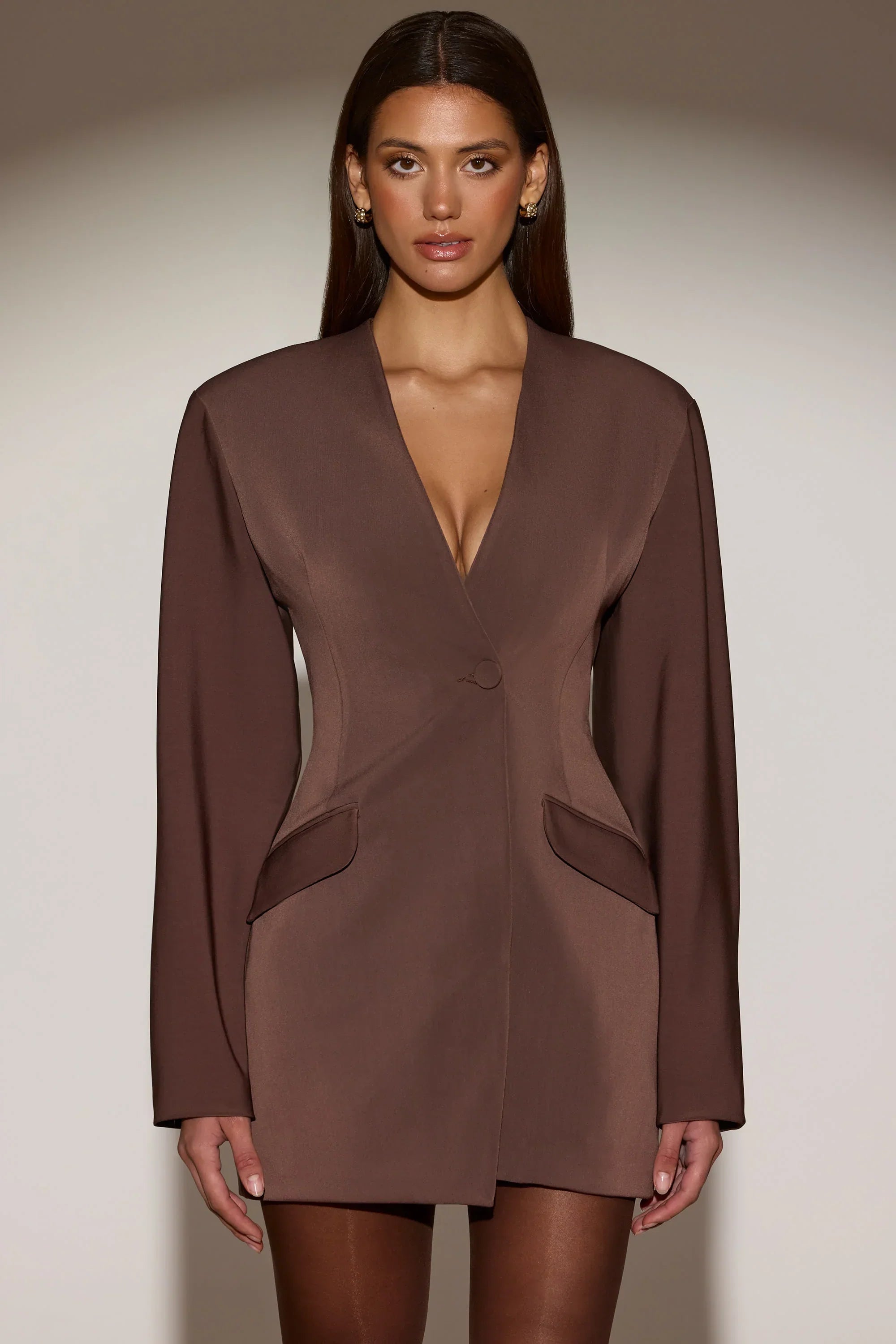 Single Breasted Blazer Mini Dress in Chocolate Brown
