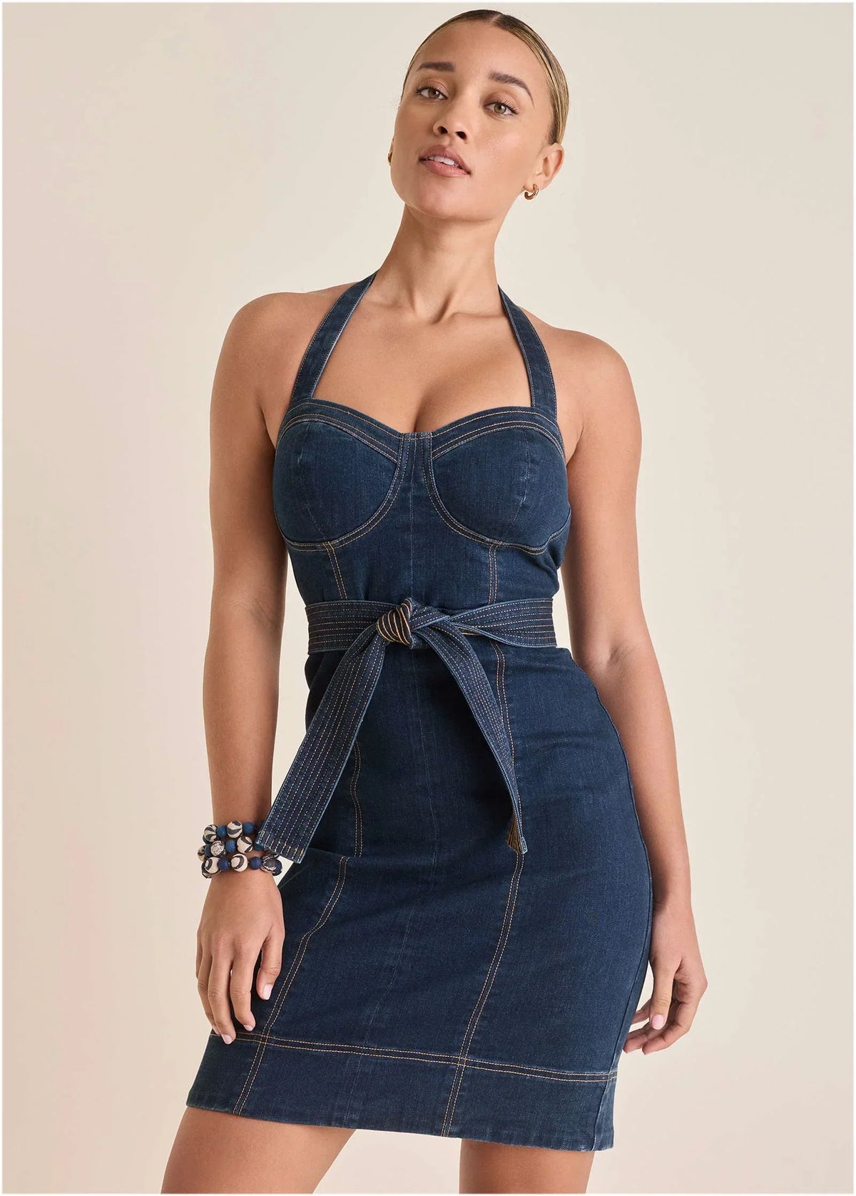 Denim Halter Dress Dark Wash