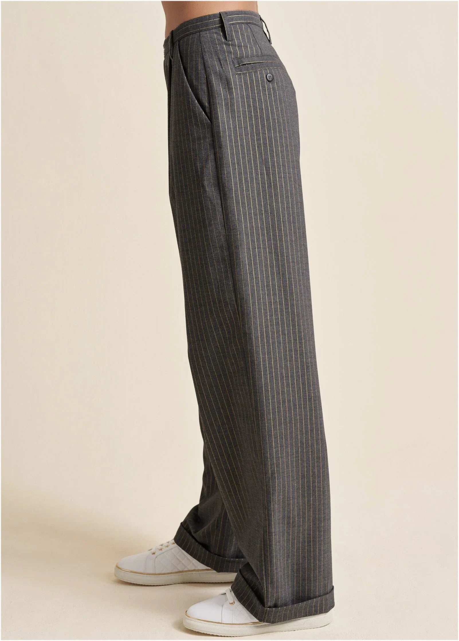 Stripe Wide Leg Trousers Grey Gold