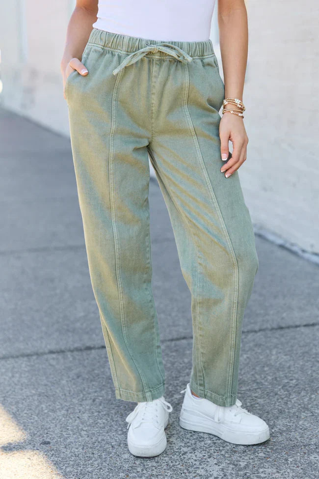 Danica Green High Rise Pull On Pants