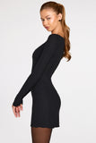 Ribbed Modal Long Sleeve Laced Bra Mini Dress in Black