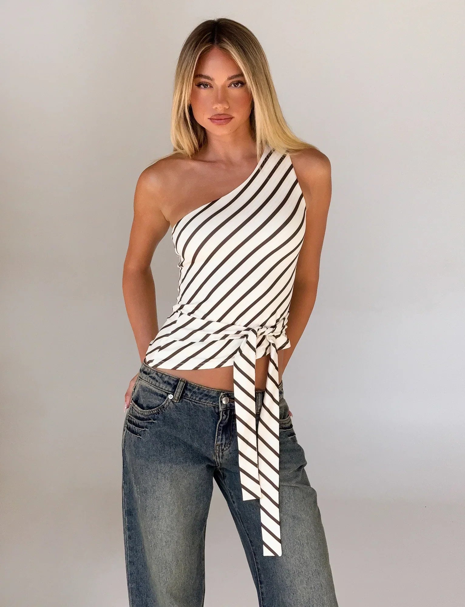 LYLE ONE SHOULDER TOP YELLOW STRIPE