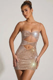 Embellished Cut Out Mini Dress in Almond