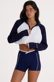 Ribbed Knit Quarter Zip Cropped Jumper in Midnight