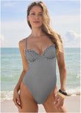 Gingham Bermuda Swimsuit Black White