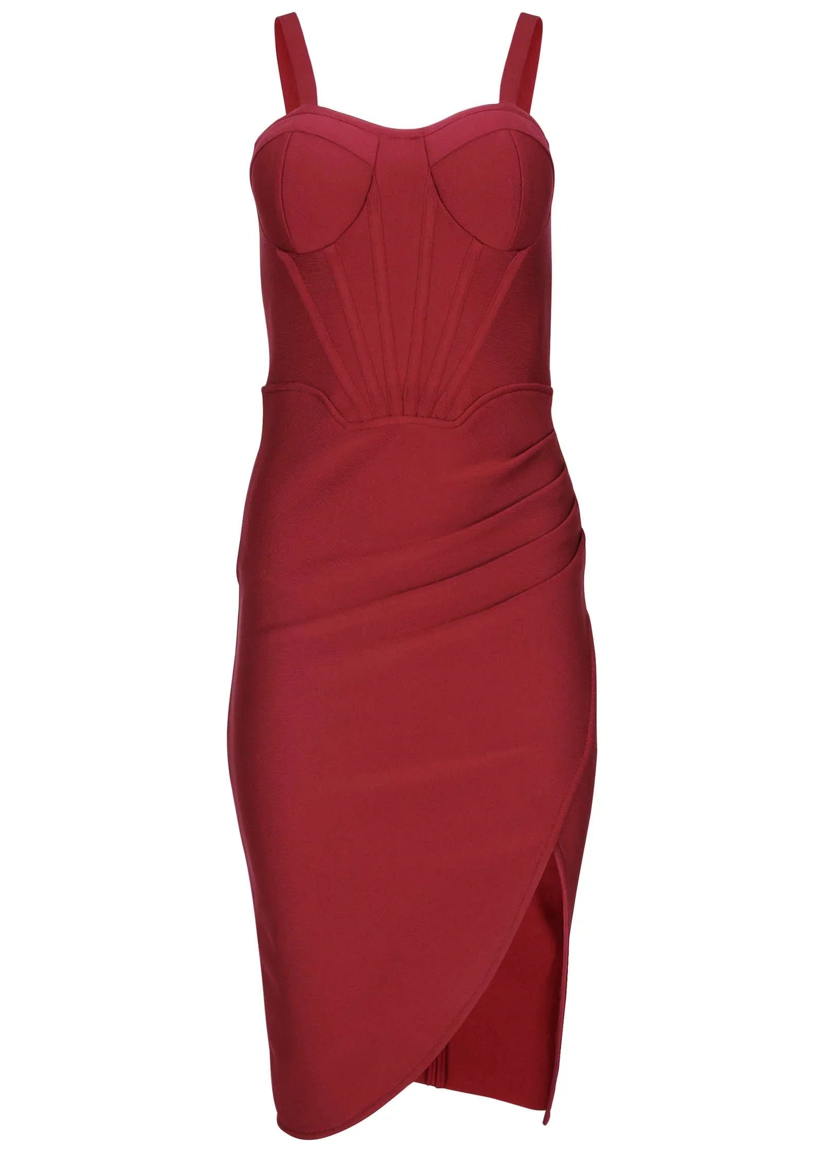 Side Slit Bandage Dress Dark Red
