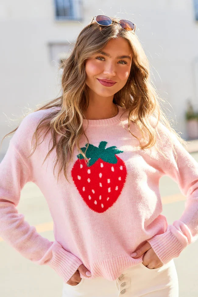 Saye Pink Strawberry Crewneck Sweater