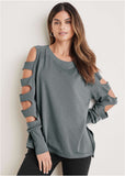 Cutout Sleeve Sweatshirt Seafog